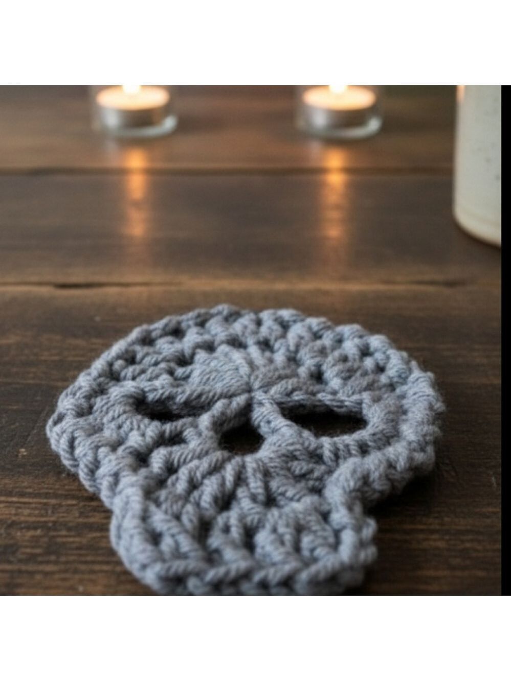 Hand Crafted Gray Crochet Skull Handmade Ornament Shelf decor Halloween decor 3"
